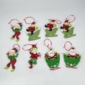 Set of 8 Christmas Ornaments Elf & Santa Resin Clay Style 4.5–5” Holiday Decor